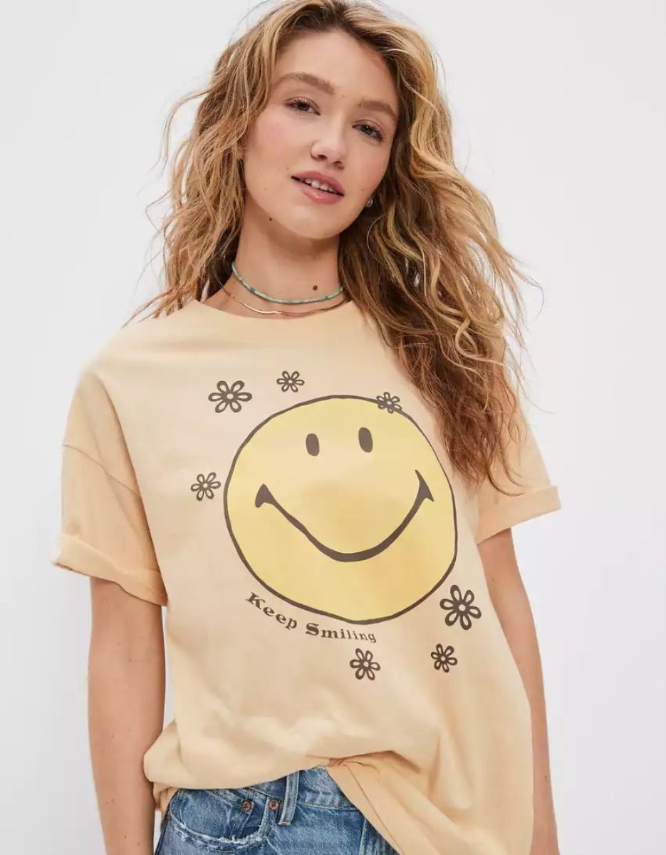 T Shirts American Eagle AE Oversized Smiley Graphique Tee Multicolore Femme | GYB-48579773